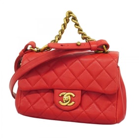 Chanel Shoulder Bag Matelasse Leather Red Women's