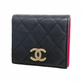 Chanel Wallet Matelasse Caviar Skin Black Champagne Ladies