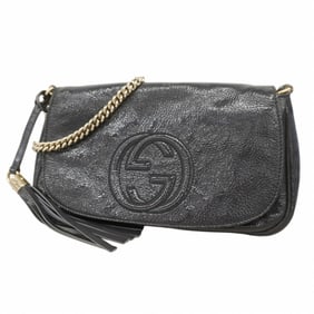 Gucci Shoulder Bag Soho 336752 Patent Leather Navy Champagne Women's