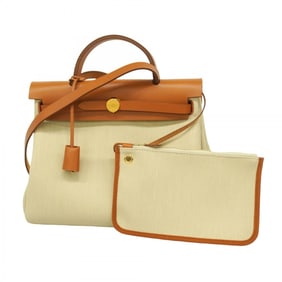 Hermes Handbag Airbag Zip PM Toile Military Natural B Stamp Women's