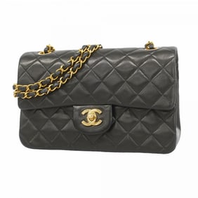 Chanel Shoulder Bag Matelasse W Flap Chain Lambskin Black Women's
