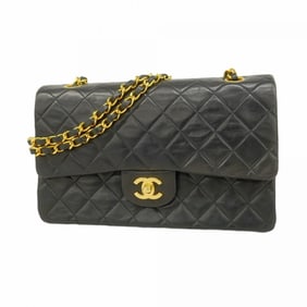 Chanel Shoulder Bag Matelasse W Flap Chain Lambskin Black Women's