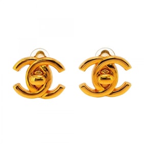 Chanel earrings turn lock GP plated gold ladies