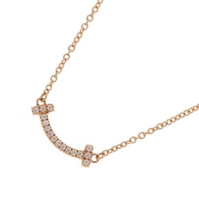 Tiffany Necklace T Smile Mini Diamond Total 0.03ct 18KPG Pink Gold 62617772 & Co. Pendant