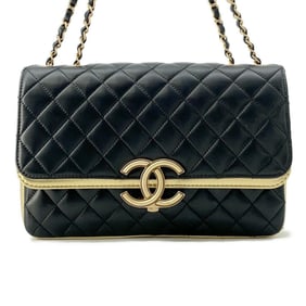 Chanel Chain Shoulder Bag Matelasse Coco Mark Lambskin A57276 CHANEL 2way Black Gold