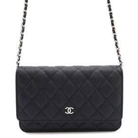 Chanel Chain Wallet Classic Matelasse Coco Mark Caviar Skin AP0250 CHANEL Black