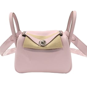 HERMES Lindy Mini Shoulder Bag Mauve Pale Taurillon W Engraved Unused Women's Men's Leather
