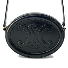 Celine Shoulder Bag Cuir Triomphe Oval Leather 10I70 3DPQ CELINE Pochette Black