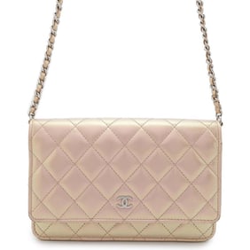 Chanel Chain Wallet Matelasse Coco Mark Lambskin CHANEL