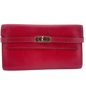 HERMES Hermes Kelly Wallet Long Red Women's