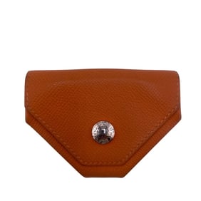 HERMES Hermes Levan Quatre Coin Case Wallet Purse Pocket Card Orange Women's