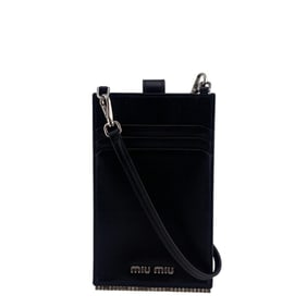 MIUMIU Miu Smartphone Shoulder Card Case Beaded Bag for Women Black