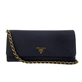 PRADA 1MT290 Chain Wallet Shoulder Bag Saffiano Long Black Unisex