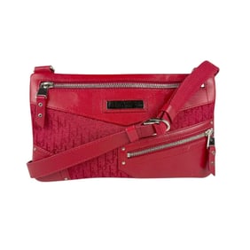 Christian Dior Shoulder Bag Canvas Leather Red Men's Women's z5002