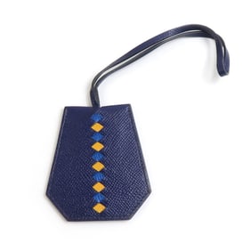 Hermes HERMES Charm Crochet Leather Metal Navy Blue Yellow Women's e60306a