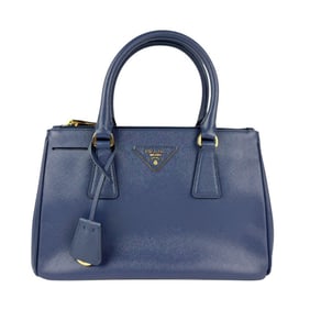 PRADA handbag shoulder bag leather navy blue gold ladies z4981