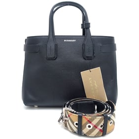 BURBERRY Small Banner 4076748 Handbag 2Way Leather Black 352153