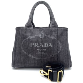 PRADA Prada Canapa Tote 1BG439 Handbag Denim NERO 352198