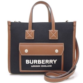 BURBERRY Mini Freya Tote 8055749 Handbag 2Way Canvas x Leather Black Brown 352239