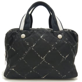 CHANEL Travel Line Nylon Black Handbag Mini Boston Bag 252567