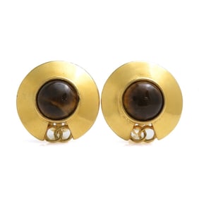 CHANEL Earrings Coco Mark Metal Stone Gold Brown Women's e60308a
