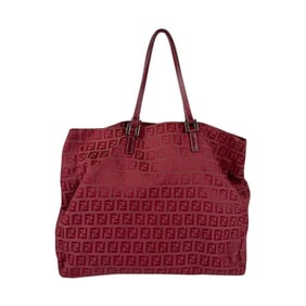 FENDI handbag tote bag zucchino canvas leather burgundy women's z4984