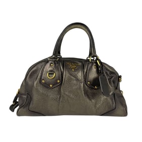 PRADA handbag leather khaki gold ladies z5024