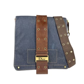 Christian Dior Shoulder Bag Denim Leather Blue x Brown Women's n1183