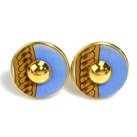 Hermes HERMES Earrings Metal Silk Gold Blue Brown Women's e60310a