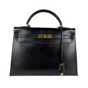 Hermes HERMES handbag shoulder bag Kelly 32 outer stitching box calf black gold ladies z4990