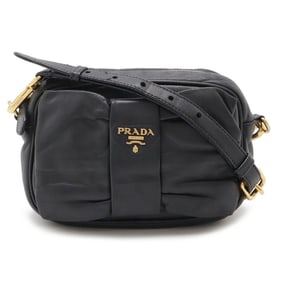 PRADA Prada Ribbon Motif Shoulder Bag Pouch Pochette Clutch Leather NERO Black BP0166