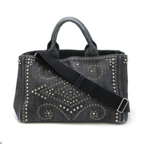 PRADA CANAPA Tote Bag Shoulder Denim Beads Studs BLEU Indigo Purchased at a domestic boutique BN2642