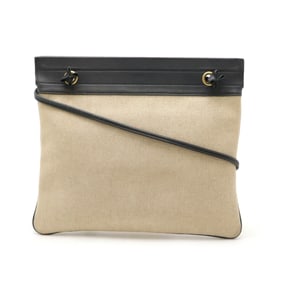 HERMES Hermes Shoulder Bag Toile Chevron Leather Natural Navy Blue ?L Engraved