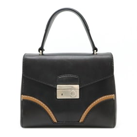 PRADA Prada Stitched Rim Handbag Flap Bag Leather NERO Black Camel Key Missing BR5138