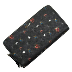 BALLY Round Long Wallet Leather Black x Multicolor Men's Women's g3701f