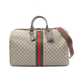 Gucci GG Supreme Sherry Line Boston Bag, Coated Canvas, Leather, Men's, Women's, Beige, Brown,
