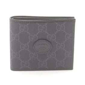 Gucci Interlocking G GG Supreme Bi-fold Wallet Coated Canvas Leather Men's Grey Black