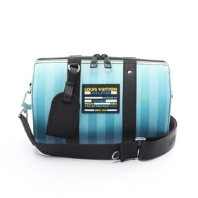 LOUIS VUITTON City Keepall Damier Stripe Blue Vert Shoulder Bag Coated Canvas Leather Men's
