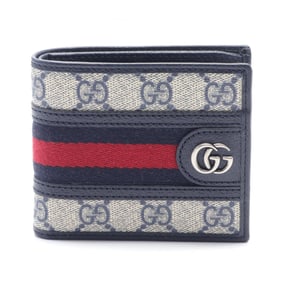 GUCCI Ophidia GG Supreme Sherry Line Bi-fold Wallet Coated Canvas Leather Men's Women's Navy Beige