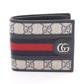 GUCCI Ophidia GG Supreme Sherry Line Bi-fold Wallet Coated Canvas Leather Men's Women's Navy Beige