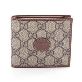 Gucci Interlocking G GG Supreme Bi-fold Wallet Coated Canvas Leather Men's Gray Black