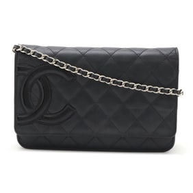 CHANEL Cambon Line Coco Mark Chain Wallet Shoulder Bag Pochette Calfskin Enamel Black 6646
