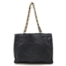 CHANEL Coco Mark Tote Bag Large Chain Shoulder Leather Black