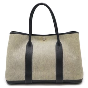 HERMES Garden PM Tote Bag Handbag Toile H Leather Grey Black E Stamp