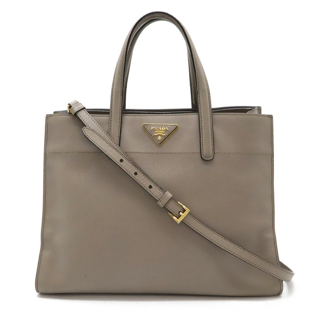 PRADA Prada Tote Bag Handbag Shoulder Leather Saffiano BN2603: Category: SizeSize (HxWxD): 25cm x 33.5cm x 17cm / 9.84'' x 13.18'' x 6.69''Strap Length: 120cm / 47.24''Category: DesignType: Handbag, Shoulder bag, Tote bagColor: GrayishGender: WomenMaterial: Leath