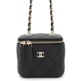 Chanel Chain Shoulder Bag Matelasse Coco Mark Vanity Case Mini Caviar Skin AP1340 Black