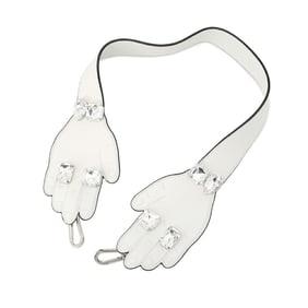 LOEWE shoulder strap hand motif leather bejeweled bag white