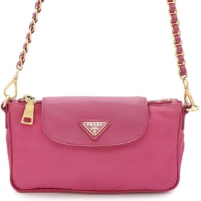 Prada Chain Shoulder Bag Saffiano Leather Nylon PRADA