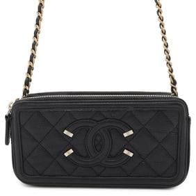 Chanel Chain Wallet CC Filigree Caviar Skin A84450 CHANEL Long Black