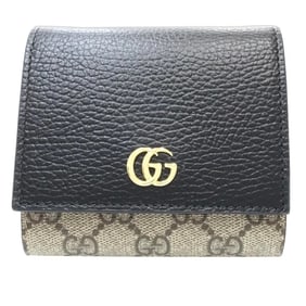 GUCCI Gucci Bi-fold Wallet 598587 Compact Flap GG Marmont Leather Black Beige 181353